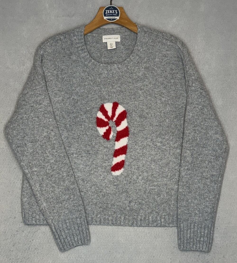 Sincerely Jules Woman’s Candy Cane Sweater Size Large. Christmas Top. Holidays